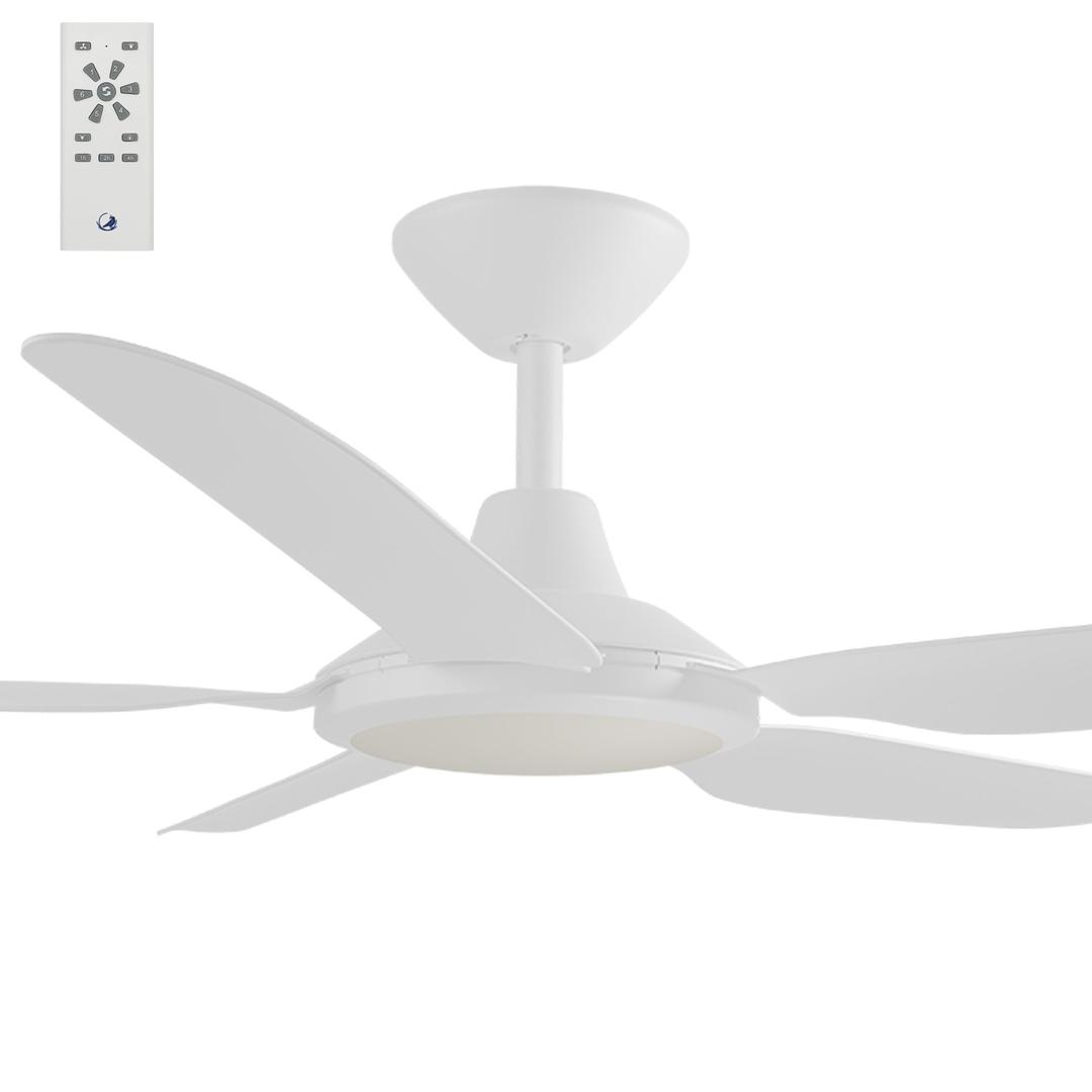 White Calibo Storm 52" (1320mm) 5 Blade 18W Tricolour LED Light Indoor/Outdoor DC Ceiling Fan & Remote