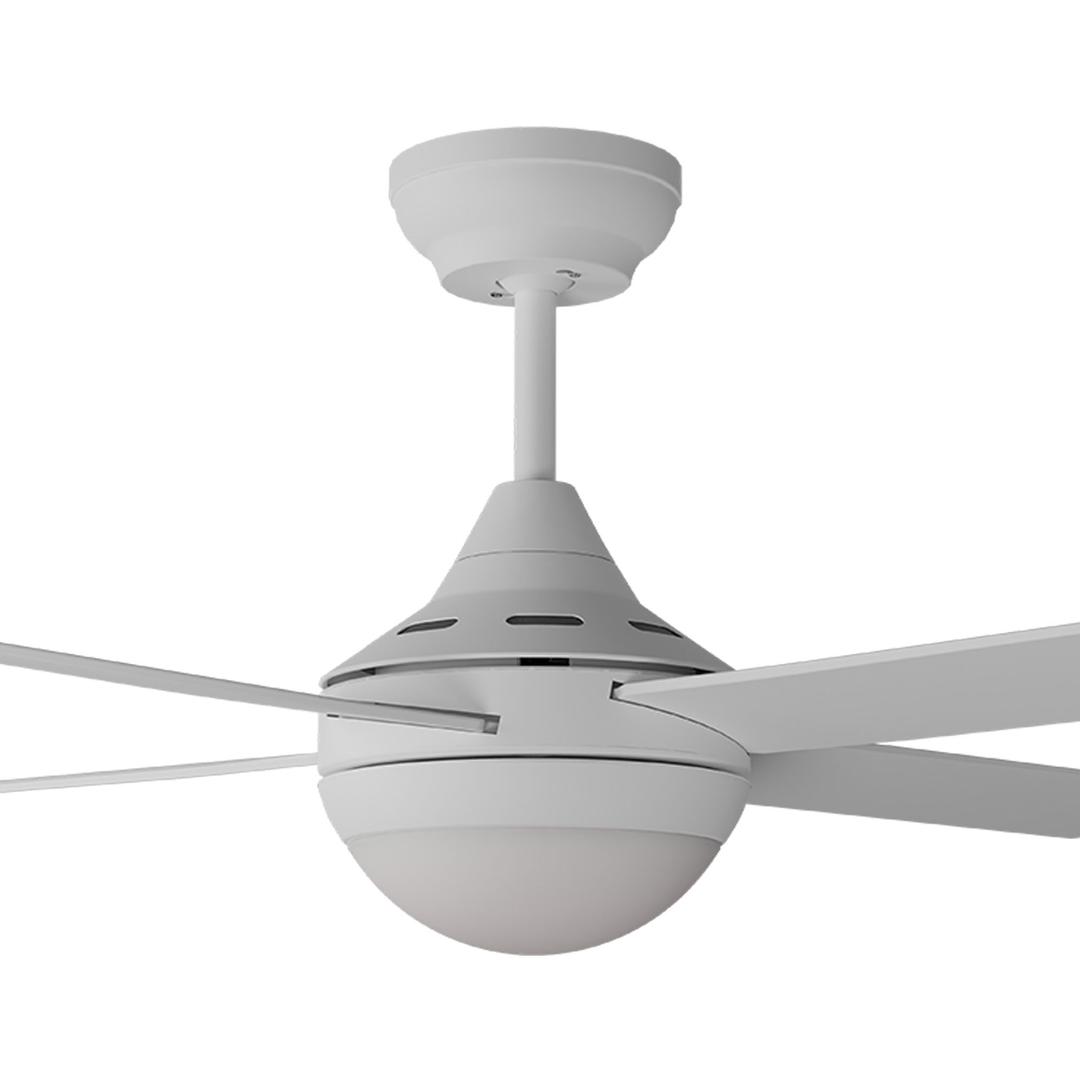 White Calibo Heron 52" (1320mm) Indoor/Outdoor AC Ceiling Fan With 18W CCT LED Light